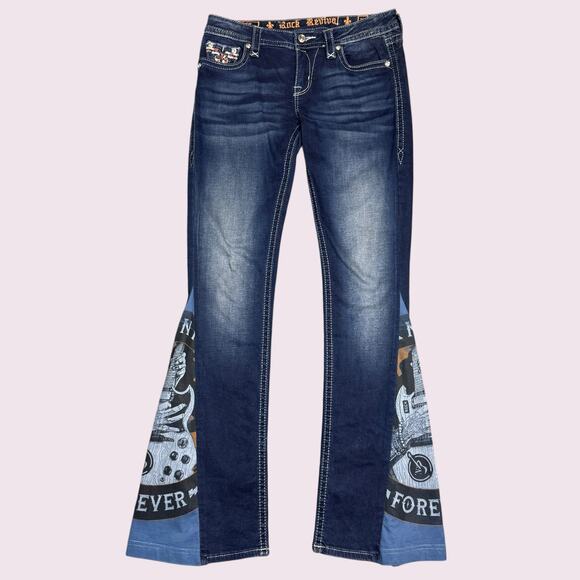 Reworked Rock Forever Rock Revival Bell Bottom Flare Jeans - Picture 3 of 7
